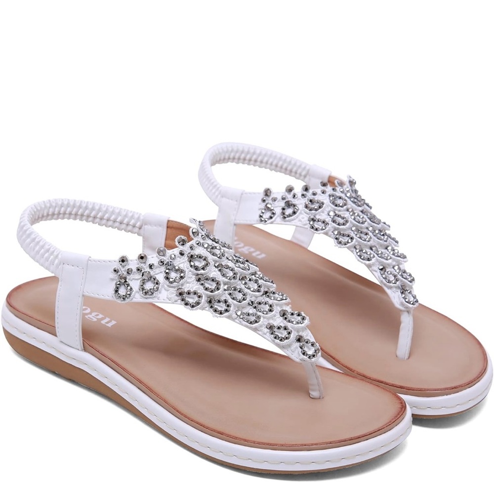 New Women's Flat Sandals Dressy Summer Shoe Casual Comfortable Rhinestone 7.5/38